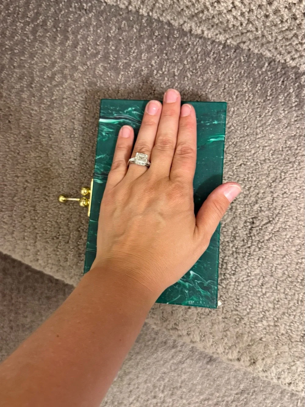 Green Marble Resin clutch with Gold Clasp